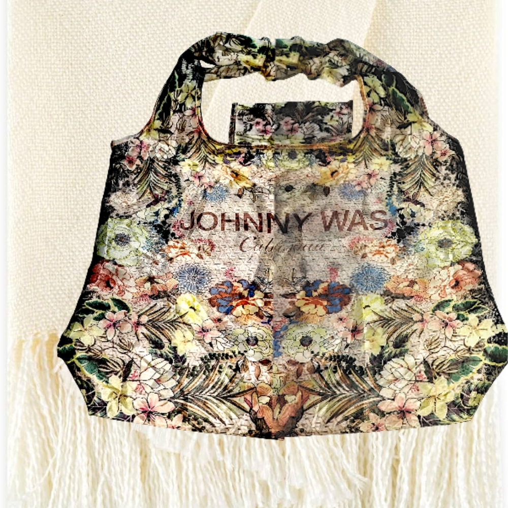 DONATED TO VETS. JOHNNY WAS ~California Reusable Shopping Tote Bag Floral - Picture 2 of 5